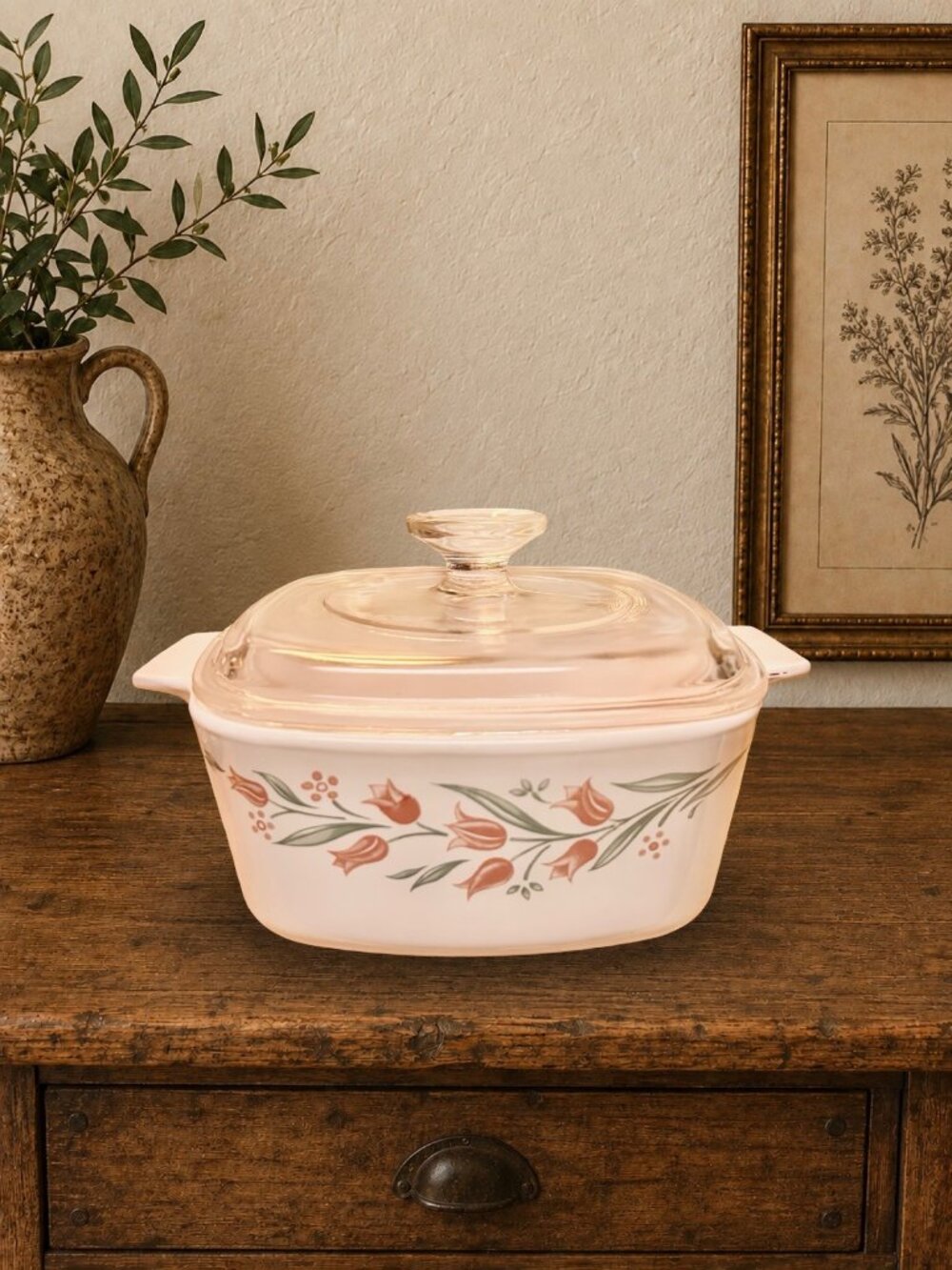 Vintage Corning Ware 9-Inch Square Casserole Dish P-9-B With Glass Lid Floral Pa